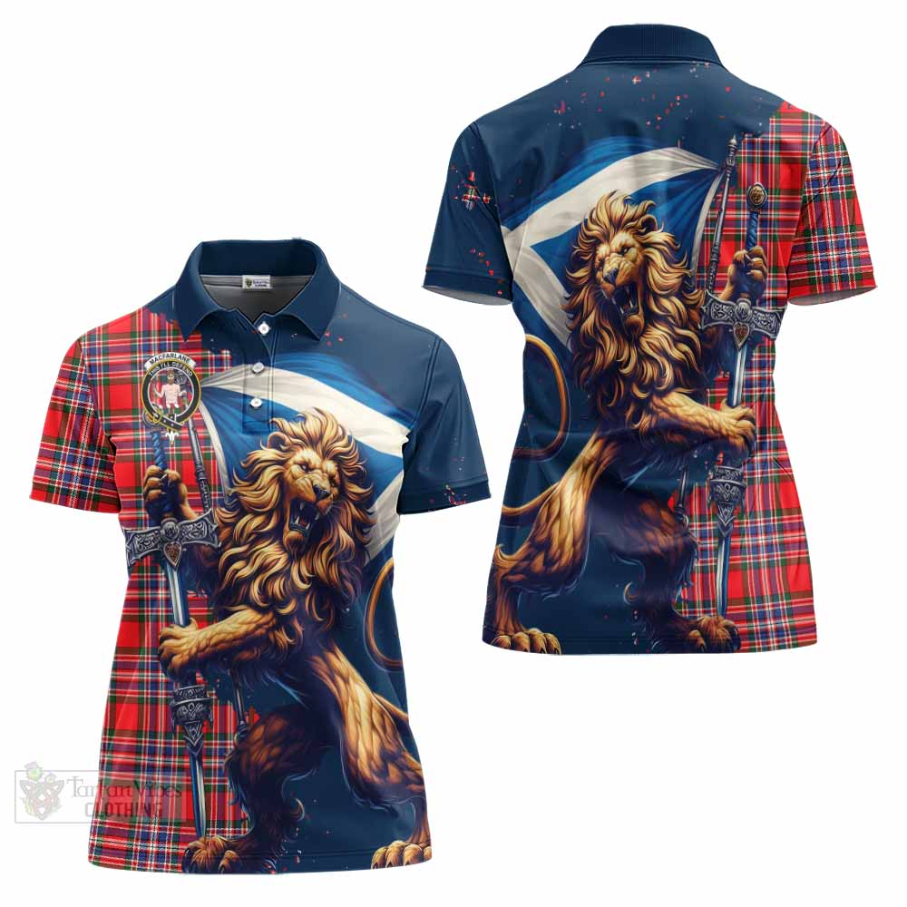 Tartan Vibes Clothing MacFarlane (McFarlane) Tartan Family Crest Women's Polo Shirt with Scottish Majestic Lion