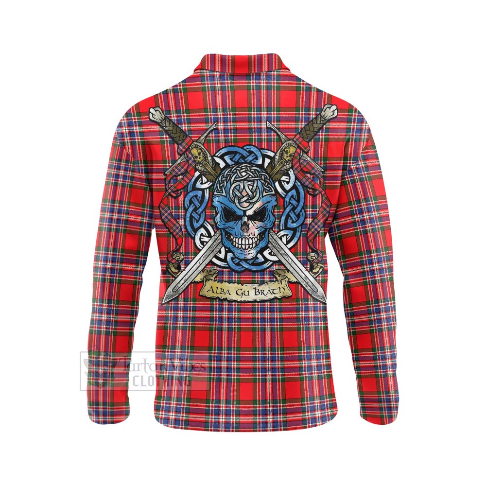 Tartan Vibes Clothing MacFarlane (McFarlane) Tartan Long Sleeve Polo Shirt with Family Crest Celtic Skull Style