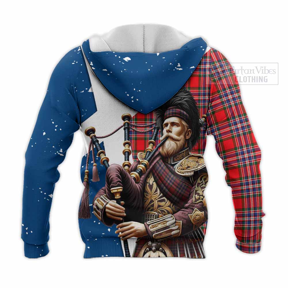 Tartan Vibes Clothing MacFarlane (McFarlane) Tartan Knitted Hoodie with Family Crest Scottish Bagpiper Vibes