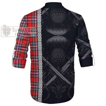 MacFarlane (McFarlane) Tartan Ghillie Kilt Shirt with Family Crest Cross Sword Thistle Celtic Vibes - Tartan Vibes Clothing