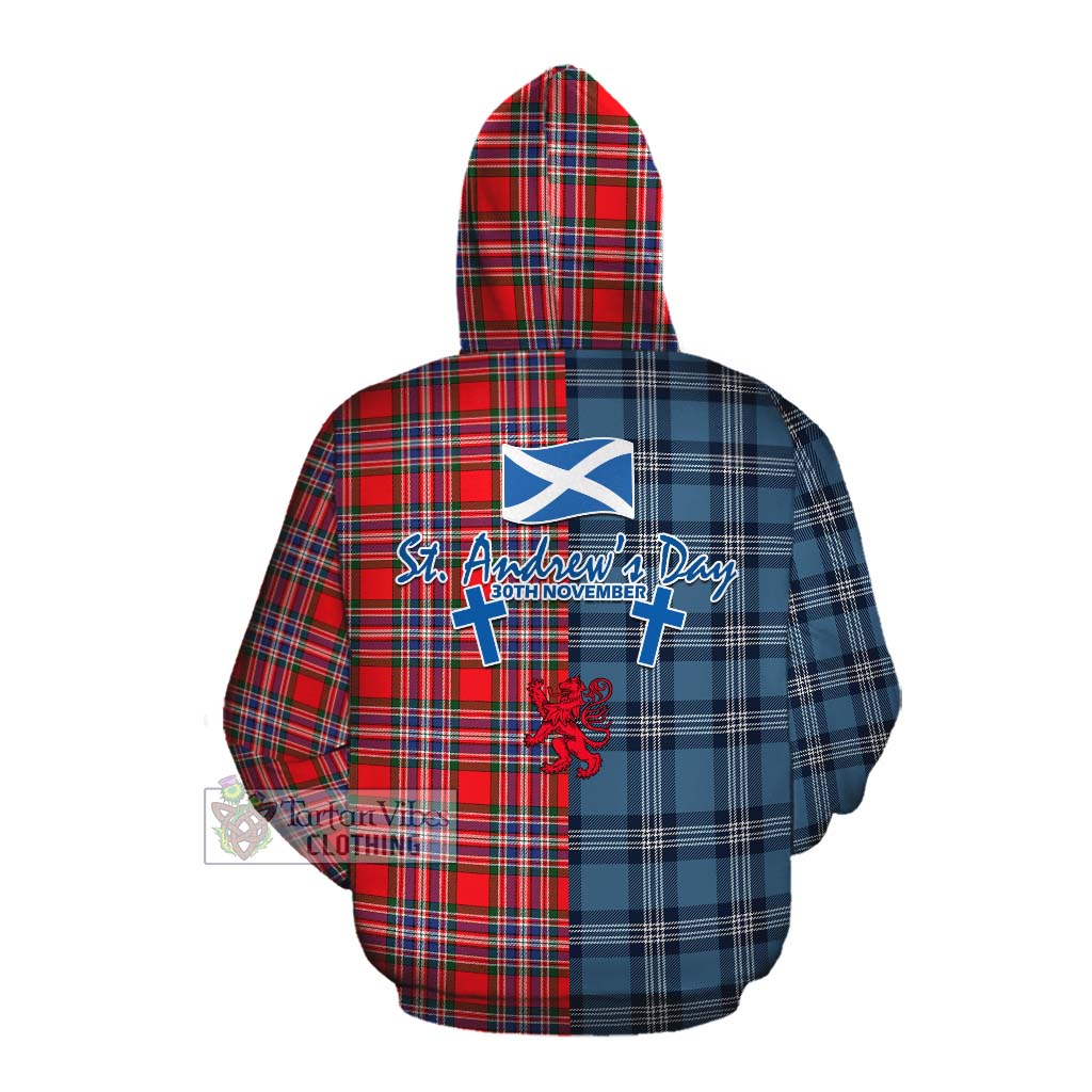 Tartan Vibes Clothing MacFarlane (McFarlane) Tartan Cotton Hoodie Happy St. Andrew's Day Half Tartan Style