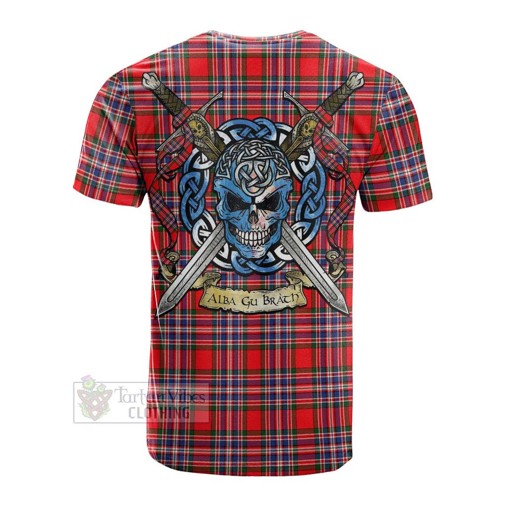 Tartan Vibes Clothing MacFarlane (McFarlane) Tartan Cotton T-shirt with Family Crest Celtic Skull Style