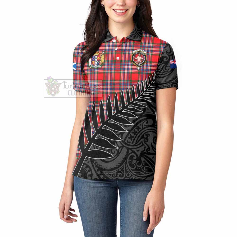 Tartan Vibes Clothing MacFarlane (McFarlane) Crest Tartan Women's Polo Shirt with New Zealand Silver Fern Half Style