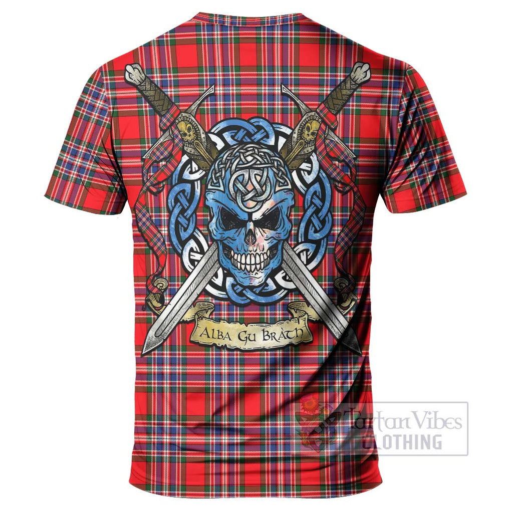 Tartan Vibes Clothing MacFarlane (McFarlane) Tartan T-Shirt with Family Crest Celtic Skull Style