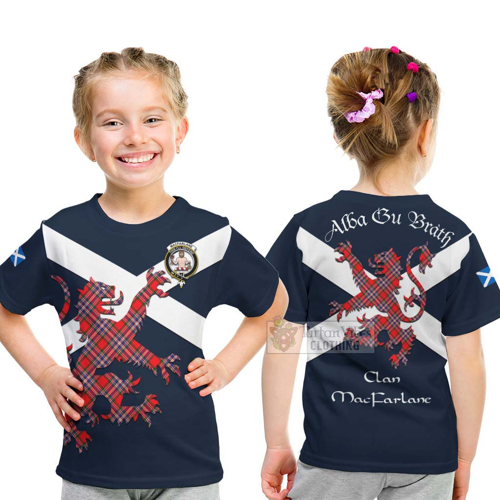 Tartan Vibes Clothing MacFarlane (McFarlane) Tartan Lion Rampant Kid T-Shirt – Proudly Display Your Heritage with Alba Gu Brath and Clan Name