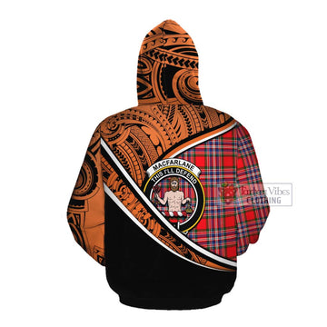 MacFarlane (McFarlane) Crest Tartan Cotton Hoodie with Polynesian Vibes Style - Orange Version