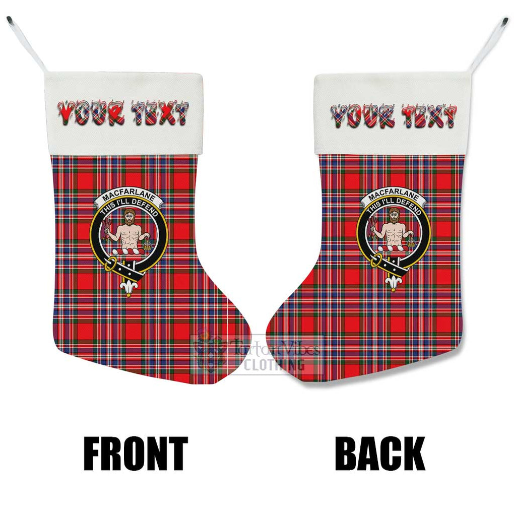 Tartan Vibes Clothing MacFarlane (McFarlane) Tartan Family Crest Christmas Stocking with Personalized Text