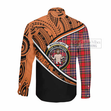 MacFarlane (McFarlane) Crest Tartan Long Sleeve Button Shirt with Polynesian Vibes Style - Orange Version