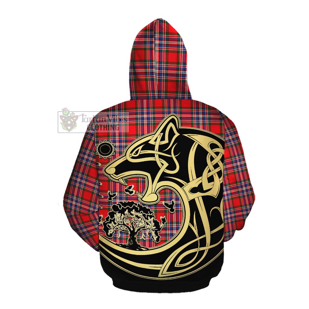 Tartan Vibes Clothing MacFarlane (McFarlane) Tartan Cotton Hoodie with Family Crest Celtic Wolf Style