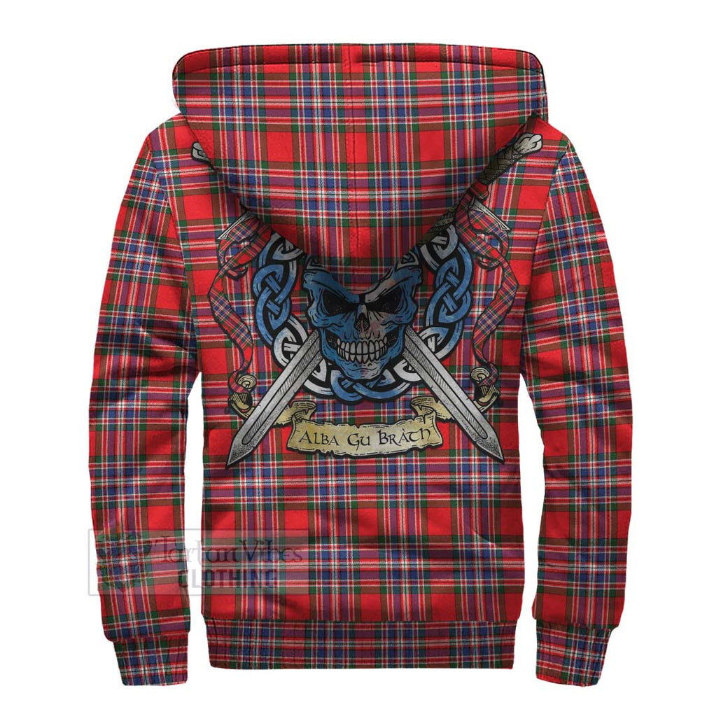 Tartan Vibes Clothing MacFarlane (McFarlane) Tartan Sherpa Hoodie with Family Crest Celtic Skull Style