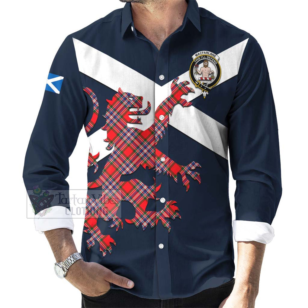 Tartan Vibes Clothing MacFarlane (McFarlane) Tartan Lion Rampant Long Sleeve Button Shirt – Proudly Display Your Heritage with Alba Gu Brath and Clan Name