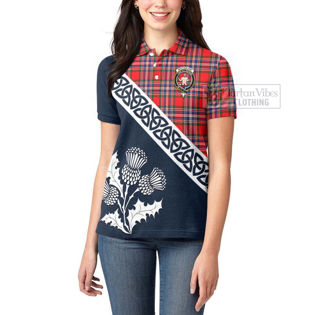 Tartan Vibes Clothing MacFarlane (McFarlane) Tartan Women's Polo Shirt Featuring Thistle and Scotland Map