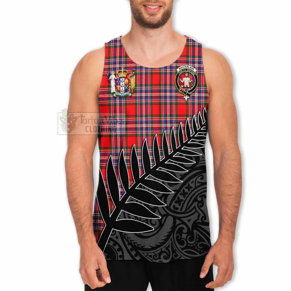 Tartan Vibes Clothing MacFarlane (McFarlane) Crest Tartan Men's Tank Top with New Zealand Silver Fern Half Style