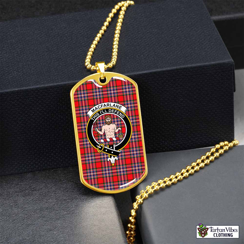 Tartan Vibes Clothing MacFarlane (McFarlane) Tartan Dog Tag Necklace with Family Crest