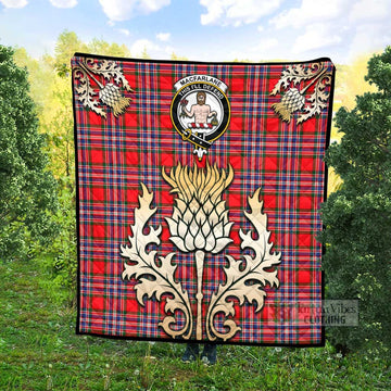 MacFarlane (McFarlane) Tartan Quilt with Family Crest and Golden Thistle Style