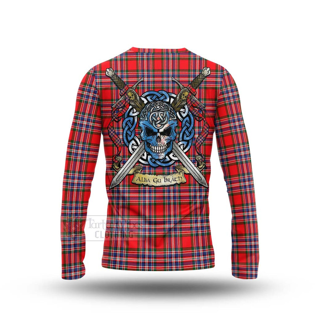 Tartan Vibes Clothing MacFarlane (McFarlane) Tartan Long Sleeve T-Shirt with Family Crest Celtic Skull Style