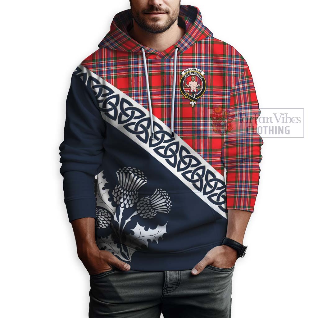 Tartan Vibes Clothing MacFarlane (McFarlane) Tartan Hoodie Featuring Thistle and Scotland Map