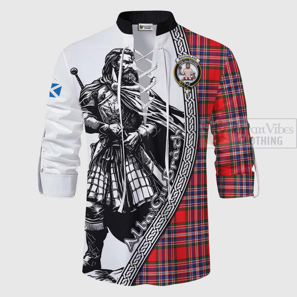 Tartan Vibes Clothing MacFarlane (McFarlane) Tartan Clan Crest Ghillie Kilt Shirt with Highlander Warrior Celtic Style