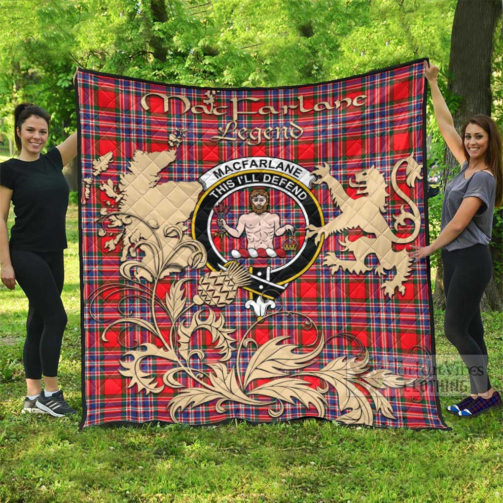 Tartan Vibes Clothing MacFarlane (McFarlane) Tartan Quilt with Family Crest and Scottish Symbol Style