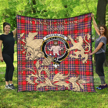 MacFarlane (McFarlane) Tartan Quilt with Family Crest and Scottish Symbol Style