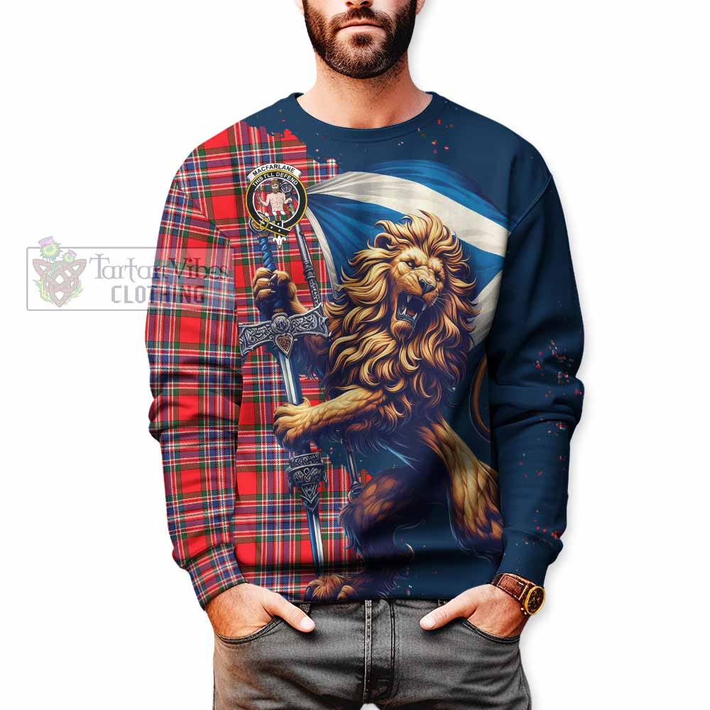 Tartan Vibes Clothing MacFarlane (McFarlane) Tartan Family Crest Sweatshirt with Scottish Majestic Lion