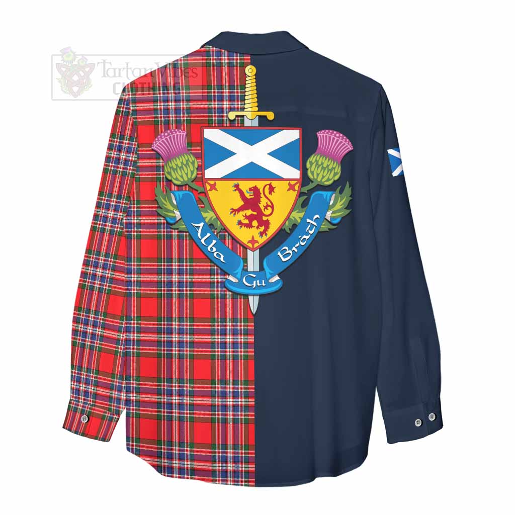 Tartan Vibes Clothing MacFarlane (McFarlane) Tartan Women's Casual Shirt Alba with Scottish Lion Royal Arm Half Style