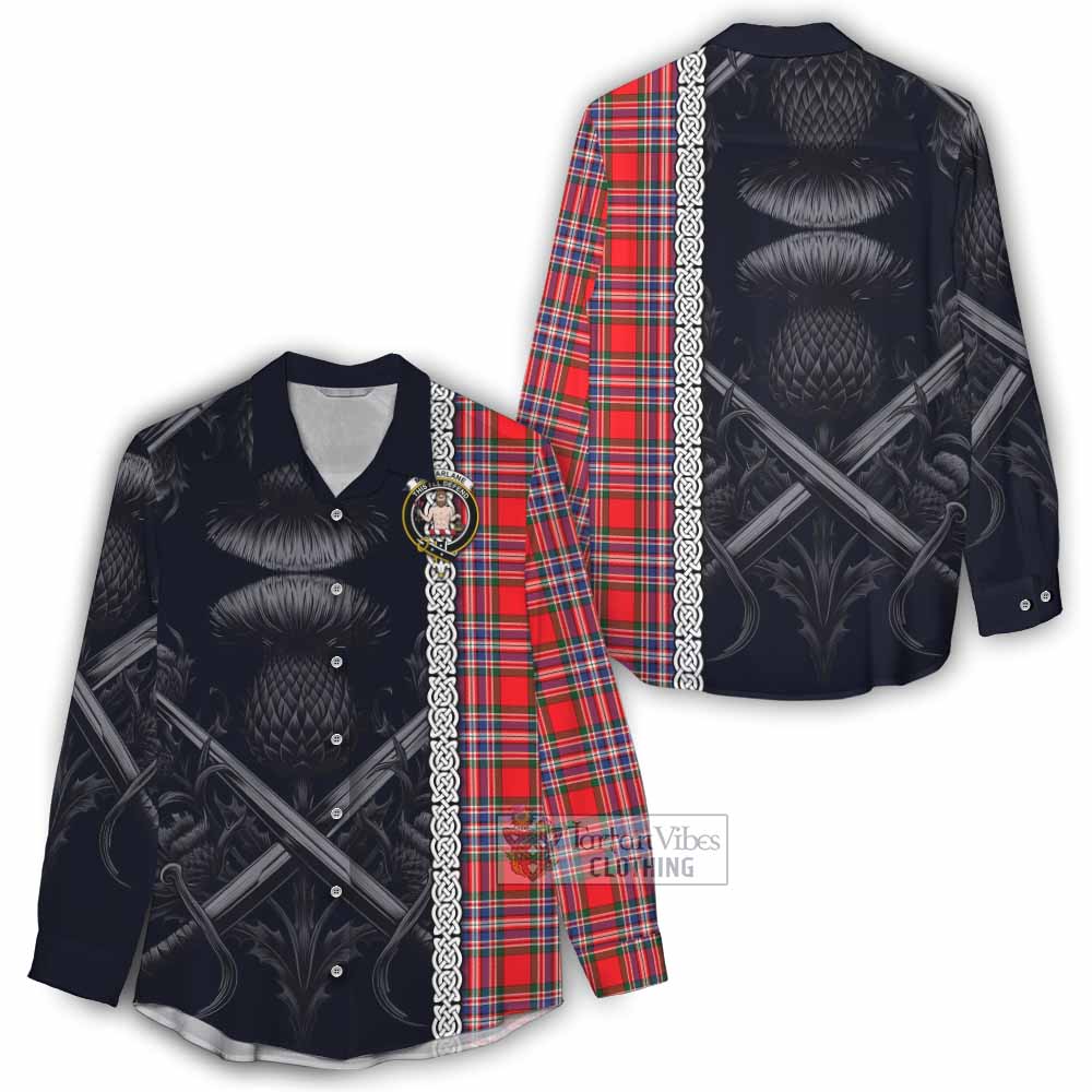 MacFarlane (McFarlane) Tartan Women's Casual Shirt with Family Crest Cross Sword Thistle Celtic Vibes - Tartan Vibes Clothing