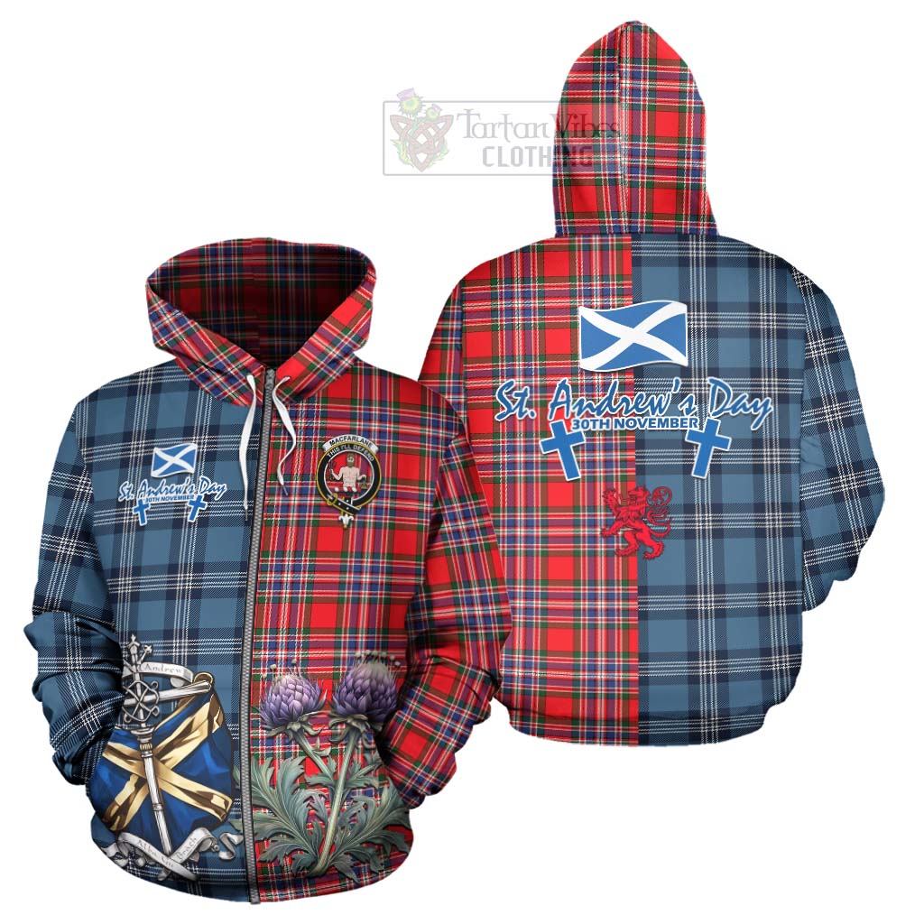 Tartan Vibes Clothing MacFarlane (McFarlane) Tartan Hoodie Happy St. Andrew's Day Half Tartan Style