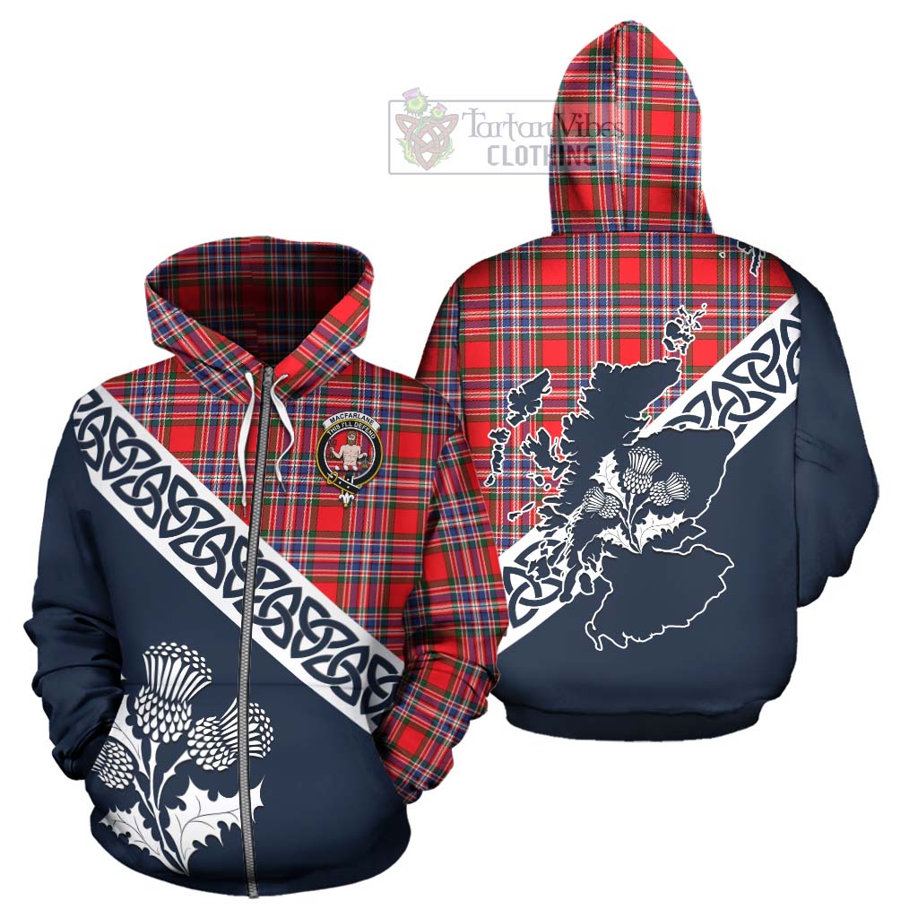 Tartan Vibes Clothing MacFarlane (McFarlane) Tartan Hoodie Featuring Thistle and Scotland Map