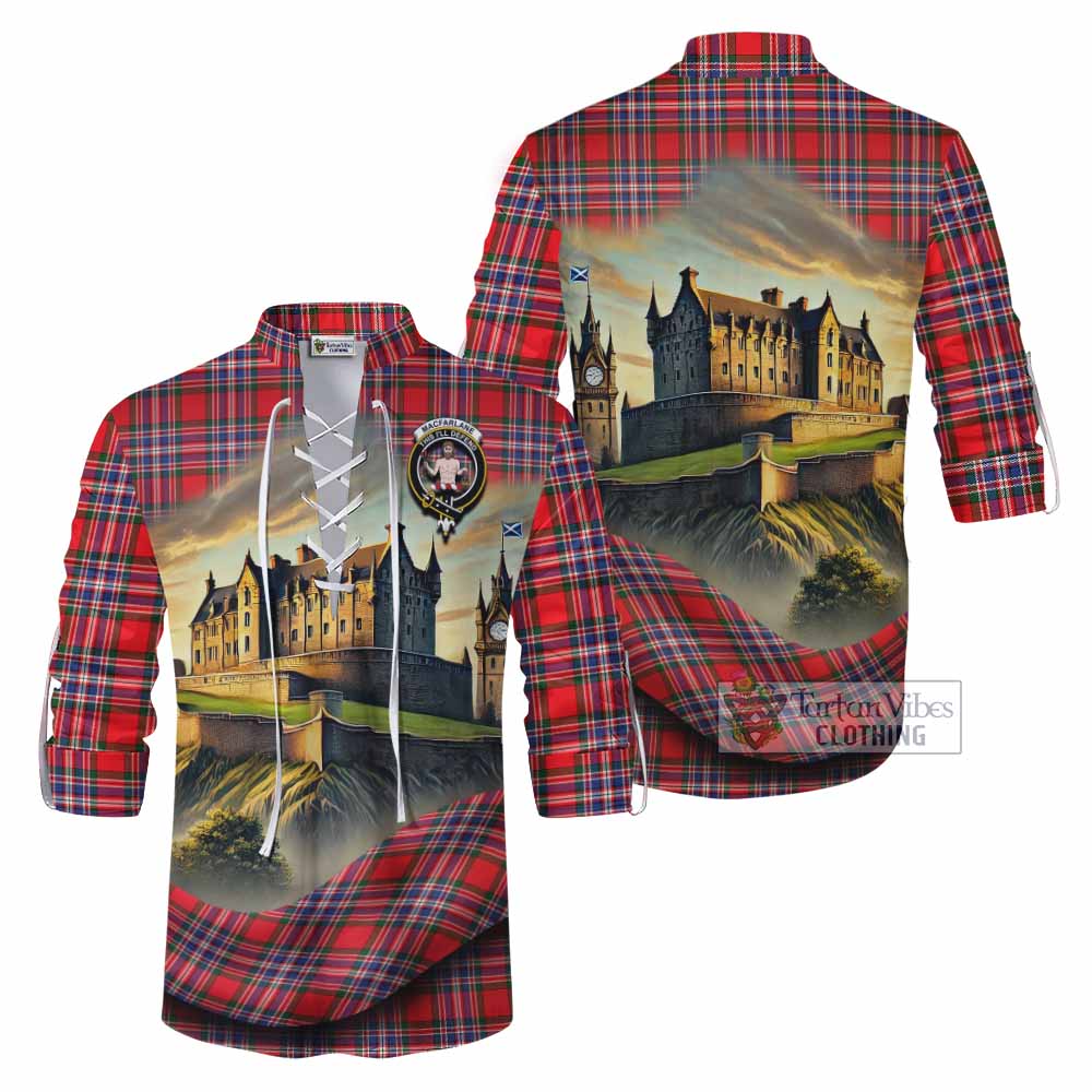 MacFarlane (McFarlane) Tartan Family Crest Ghillie Kilt Shirt with Scottish Ancient Castle Style - Tartan Vibes Clothing