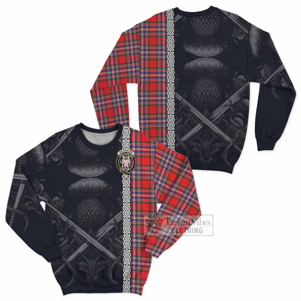 Tartan Vibes Clothing MacFarlane (McFarlane) Tartan Sweatshirt with Family Crest Cross Sword Thistle Celtic Vibes