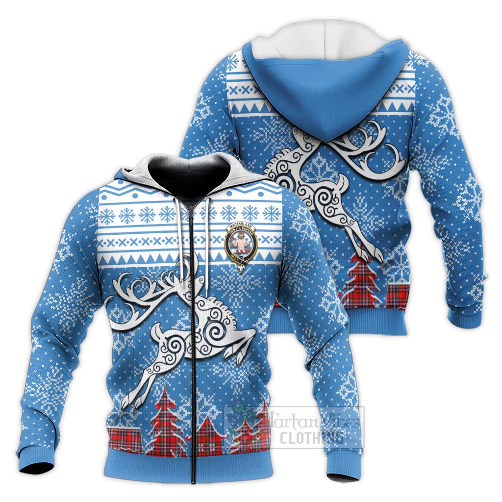 Tartan Vibes Clothing MacFarlane (McFarlane) Clan Christmas Knitted Hoodie Celtic Reindeer Style