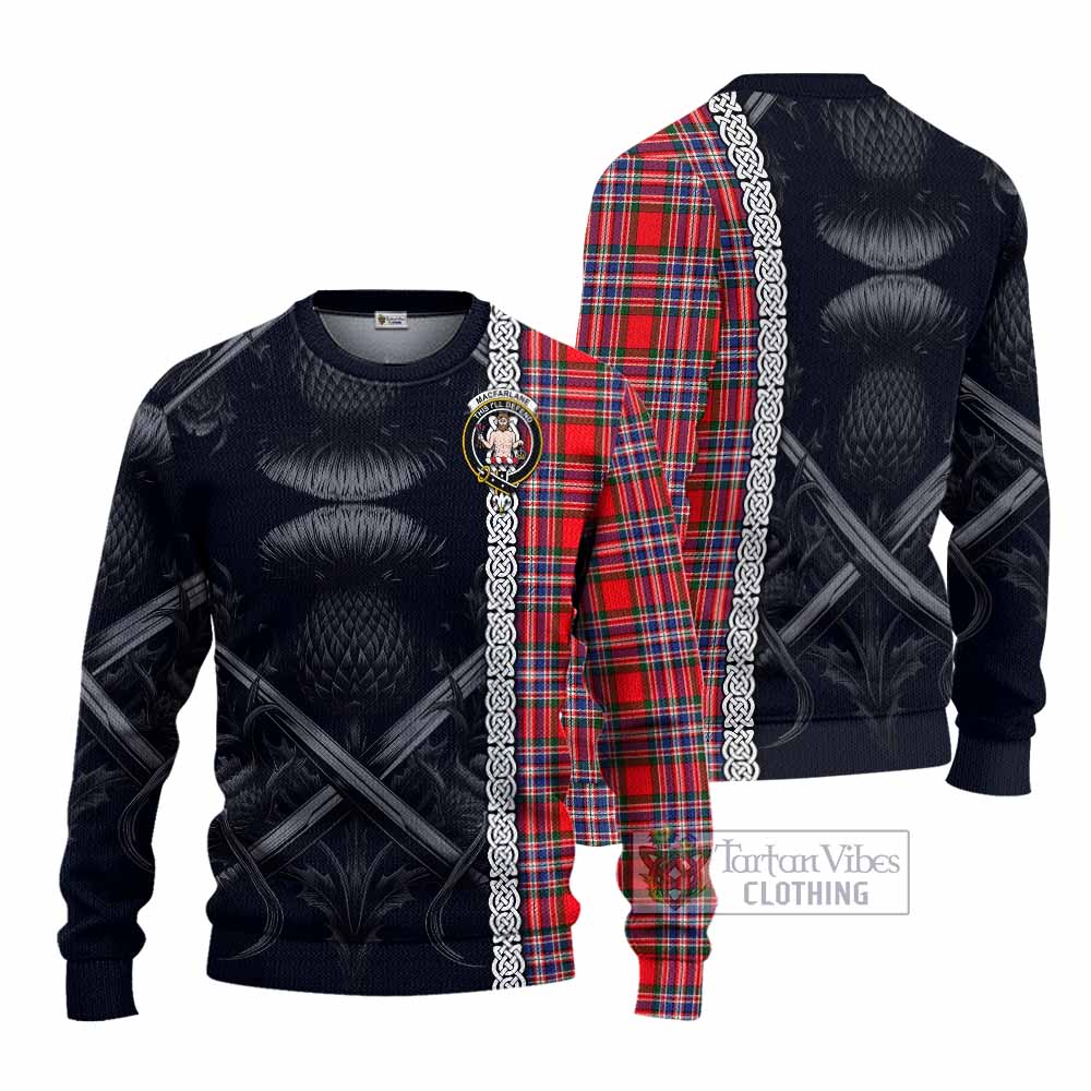 MacFarlane (McFarlane) Tartan Knitted Sweater with Family Crest Cross Sword Thistle Celtic Vibes - Tartan Vibes Clothing