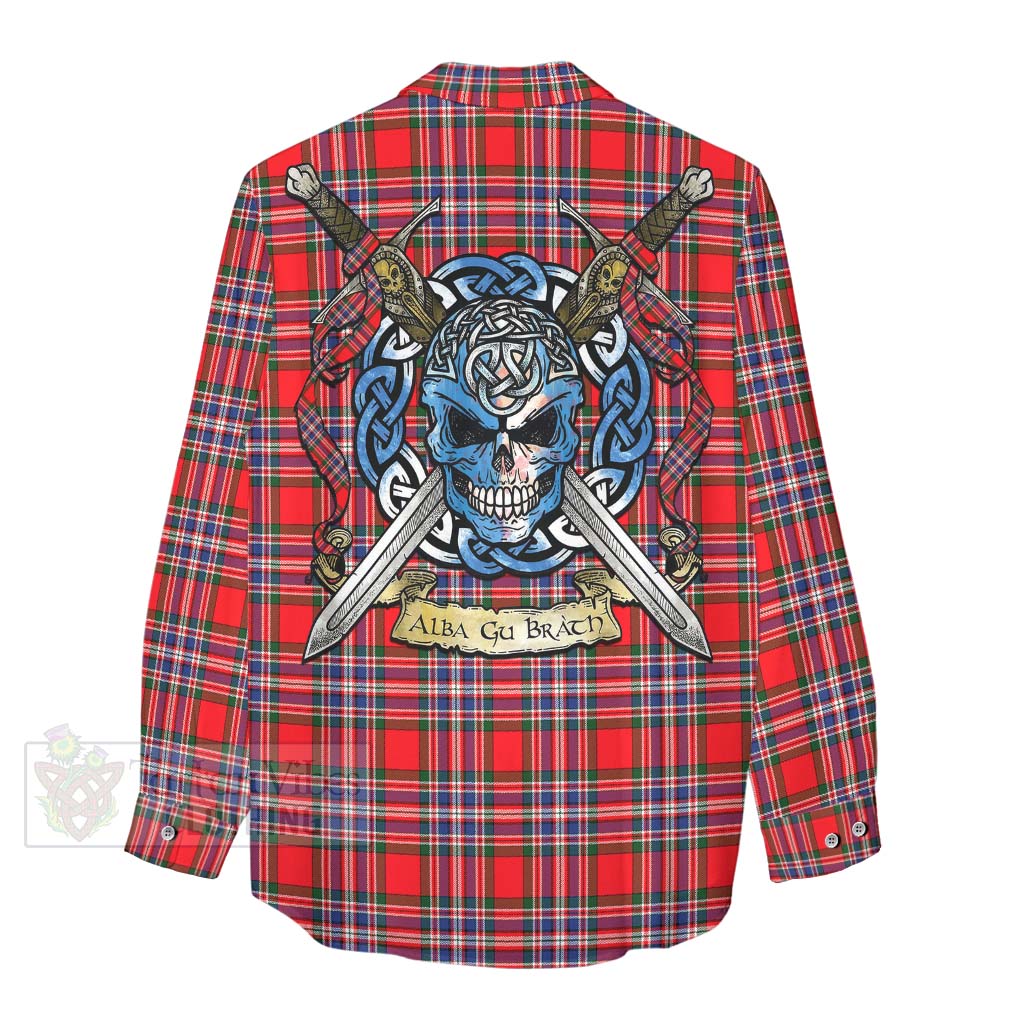 Tartan Vibes Clothing MacFarlane (McFarlane) Tartan Women's Casual Shirt with Family Crest Celtic Skull Style