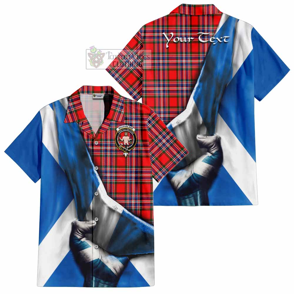 Tartan Vibes Clothing MacFarlane (McFarlane) Tartan Short Sleeve Button Shirt with Family Crest Scotland Patriotic Style