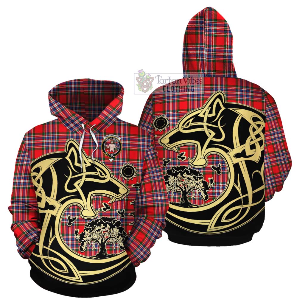 Tartan Vibes Clothing MacFarlane (McFarlane) Tartan Cotton Hoodie with Family Crest Celtic Wolf Style