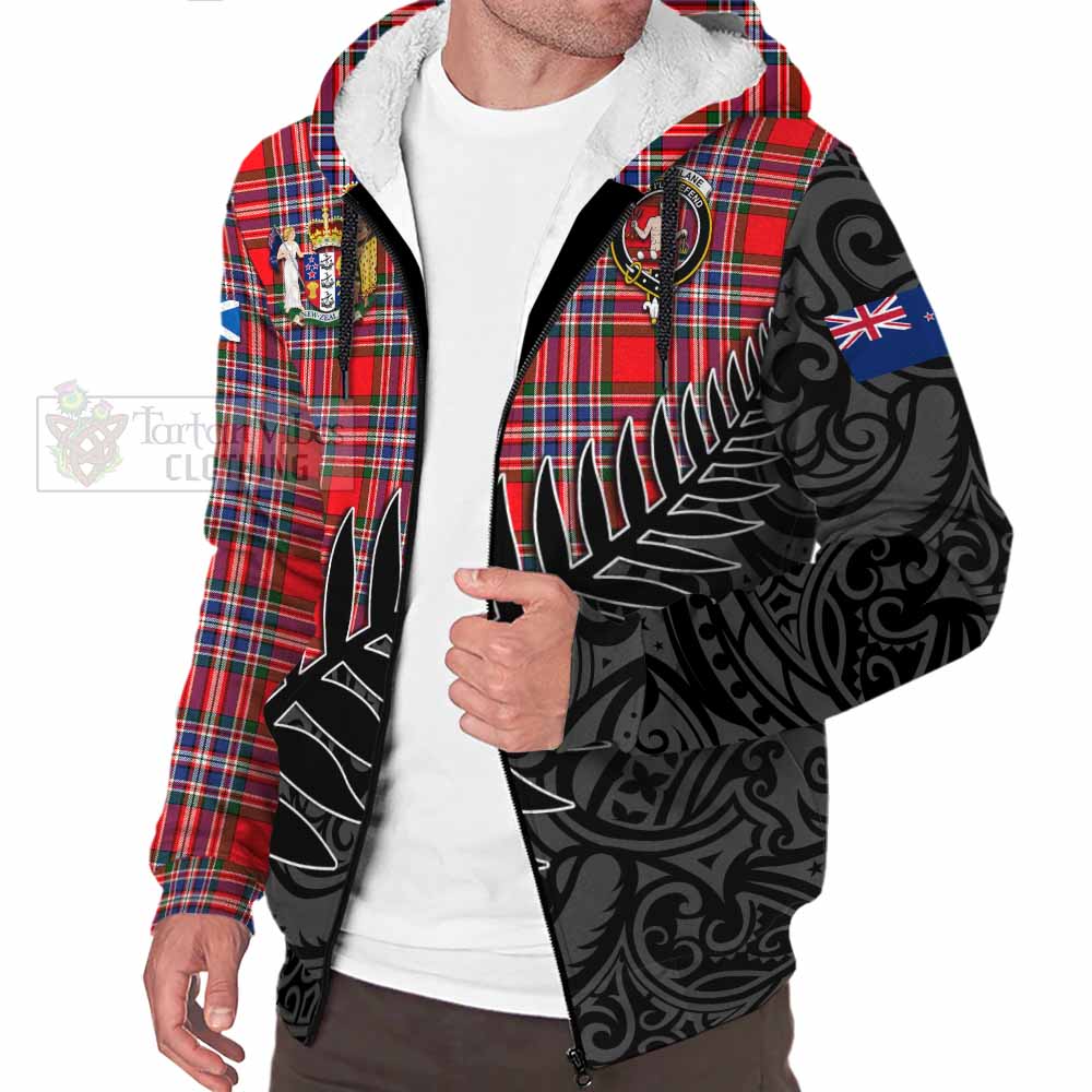 Tartan Vibes Clothing MacFarlane (McFarlane) Crest Tartan Sherpa Hoodie with New Zealand Silver Fern Half Style