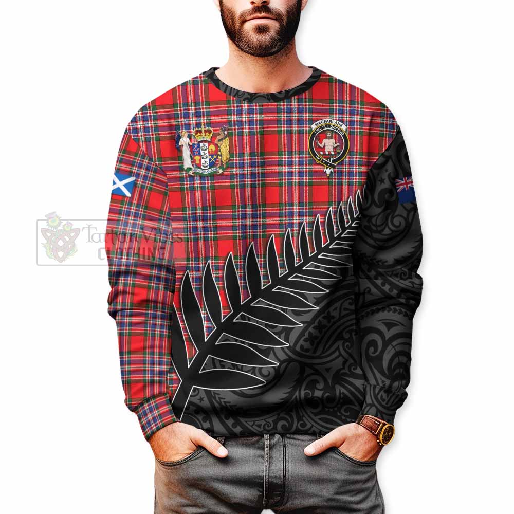 Tartan Vibes Clothing MacFarlane (McFarlane) Crest Tartan Sweatshirt with New Zealand Silver Fern Half Style