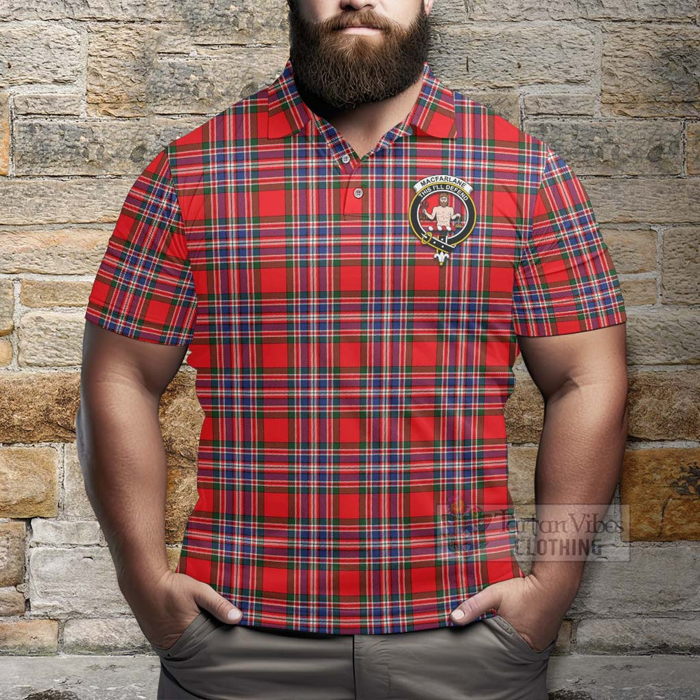 Tartan Vibes Clothing MacFarlane (McFarlane) Tartan Polo Shirt with Family Crest Celtic Skull Style