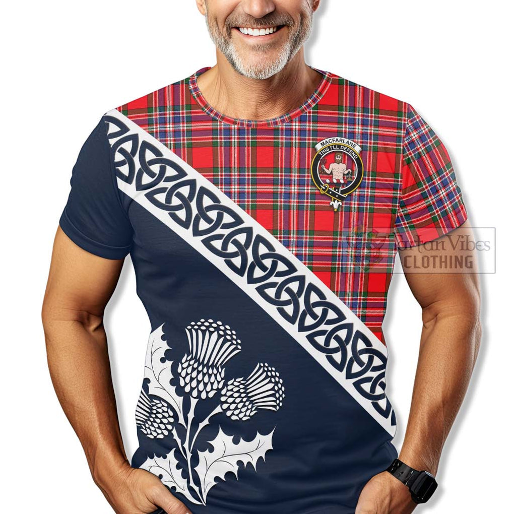 MacFarlane (McFarlane) Tartan T-Shirt Featuring Thistle and Scotland Map