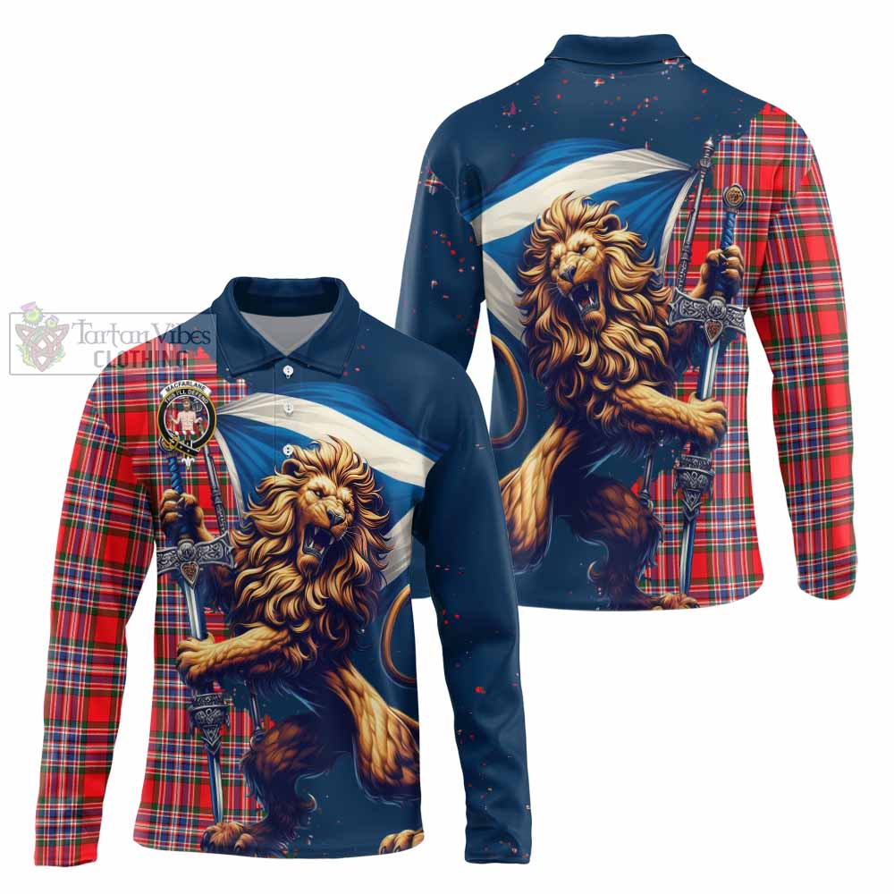 Tartan Vibes Clothing MacFarlane (McFarlane) Tartan Family Crest Long Sleeve Polo Shirt with Scottish Majestic Lion