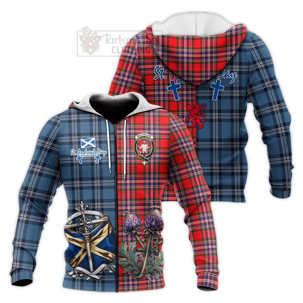 Tartan Vibes Clothing MacFarlane (McFarlane) Tartan Knitted Hoodie Happy St. Andrew's Day Half Tartan Style