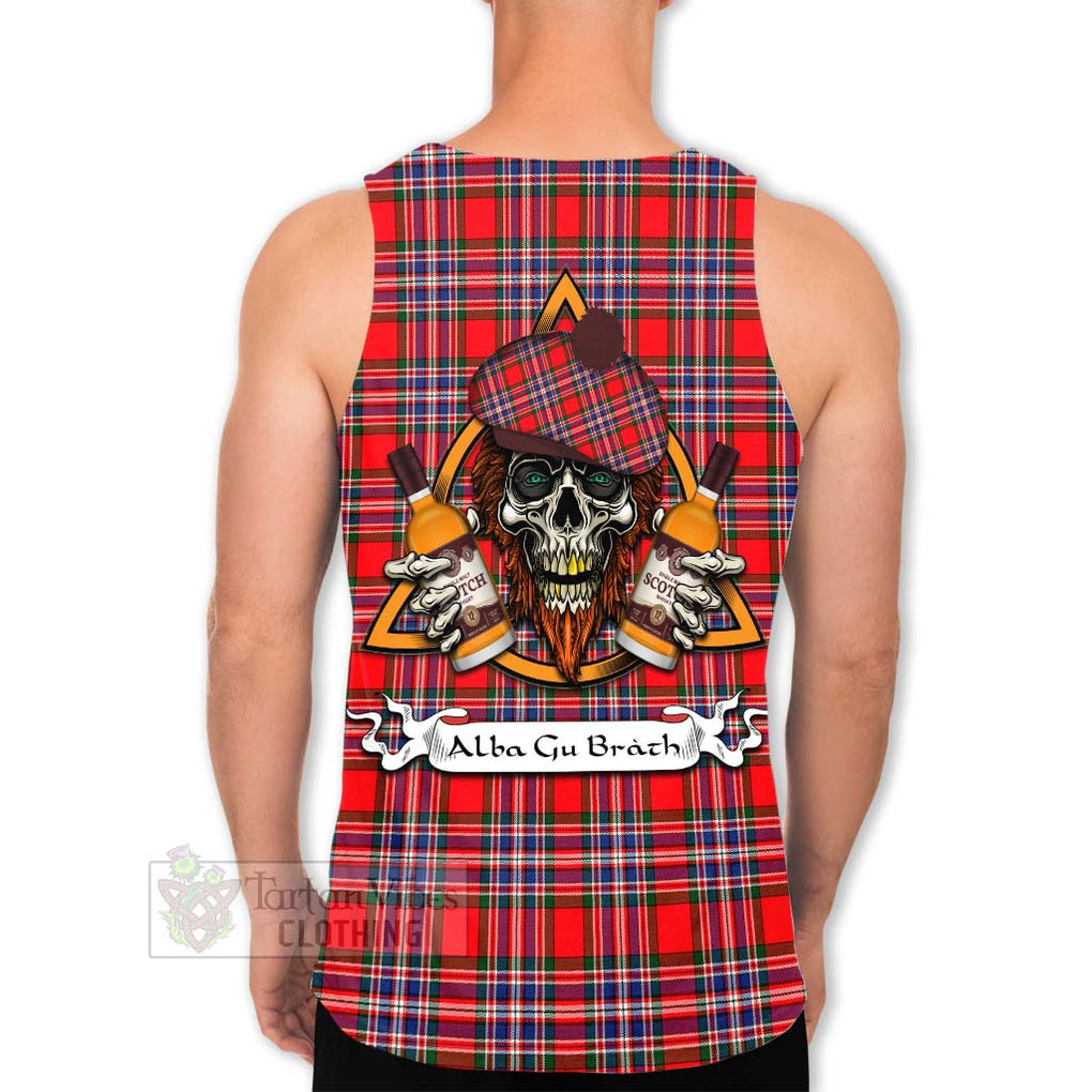 Tartan Vibes Clothing MacFarlane (McFarlane) Tartan Men's Tank Top with Family Crest and Bearded Skull Holding Bottles of Whiskey