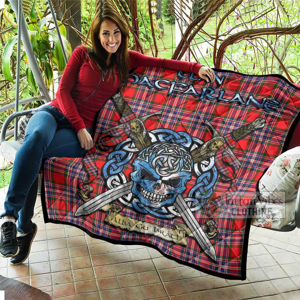 Tartan Vibes Clothing MacFarlane (McFarlane) Tartan Quilt with Celtic Skull Alba Gu Brath Style