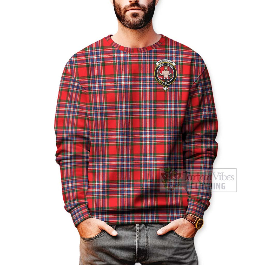 Tartan Vibes Clothing MacFarlane (McFarlane) Tartan Sweatshirt with Family Crest and Bearded Skull Holding Bottles of Whiskey