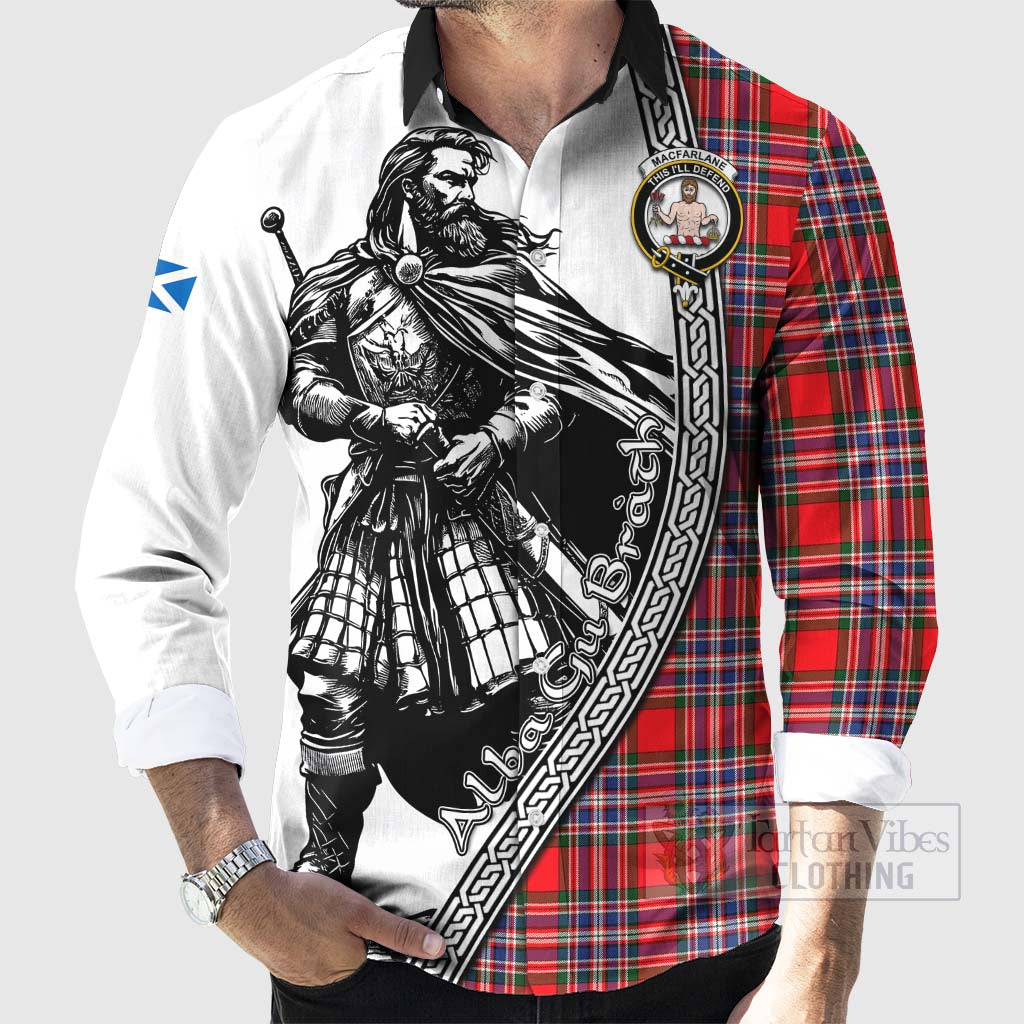 Tartan Vibes Clothing MacFarlane (McFarlane) Tartan Clan Crest Long Sleeve Button Shirt with Highlander Warrior Celtic Style