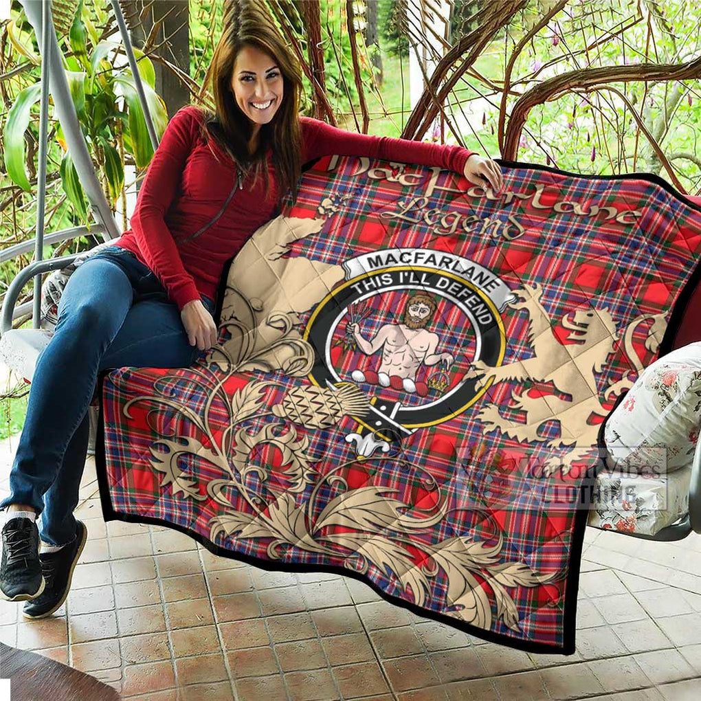 Tartan Vibes Clothing MacFarlane (McFarlane) Tartan Quilt with Family Crest and Scottish Symbol Style