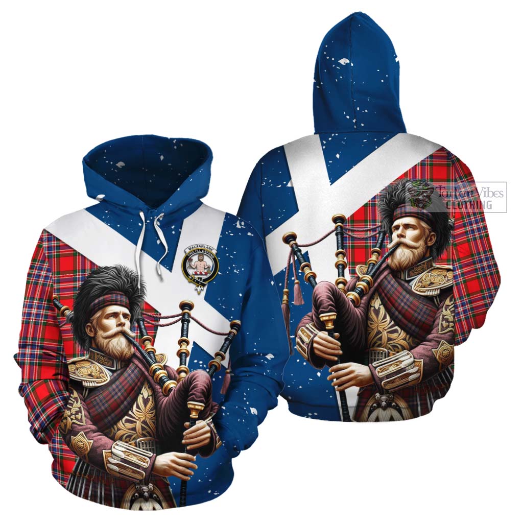 Tartan Vibes Clothing MacFarlane (McFarlane) Tartan Cotton Hoodie with Family Crest Scottish Bagpiper Vibes