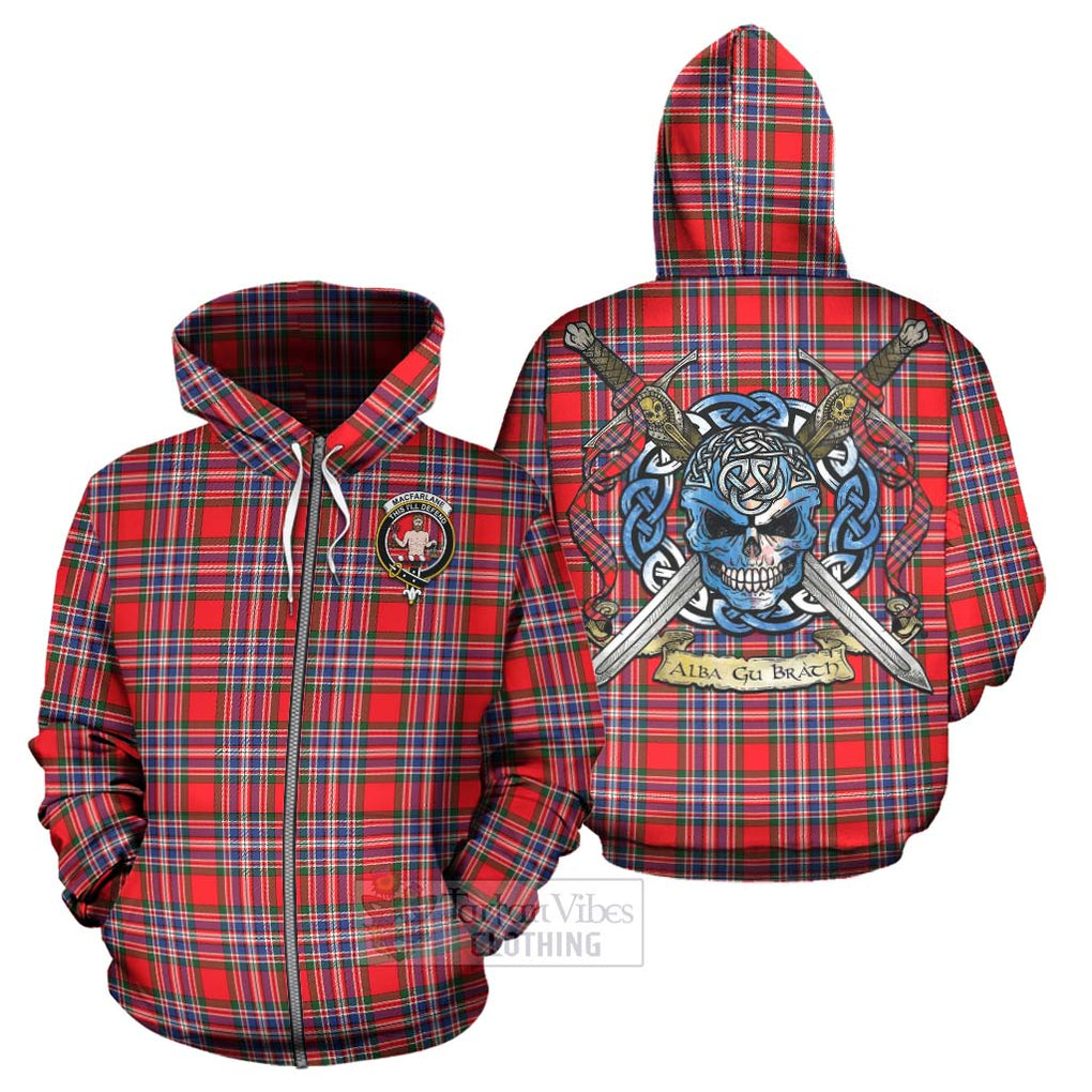 Tartan Vibes Clothing MacFarlane (McFarlane) Tartan Hoodie with Family Crest Celtic Skull Style