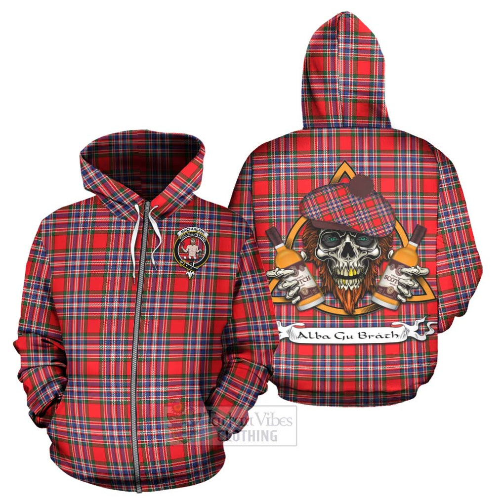 Tartan Vibes Clothing MacFarlane (McFarlane) Tartan Hoodie with Family Crest and Bearded Skull Holding Bottles of Whiskey